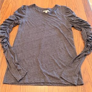 Free People Charcoal Ruched-Sleeve Long Sleeve Tee